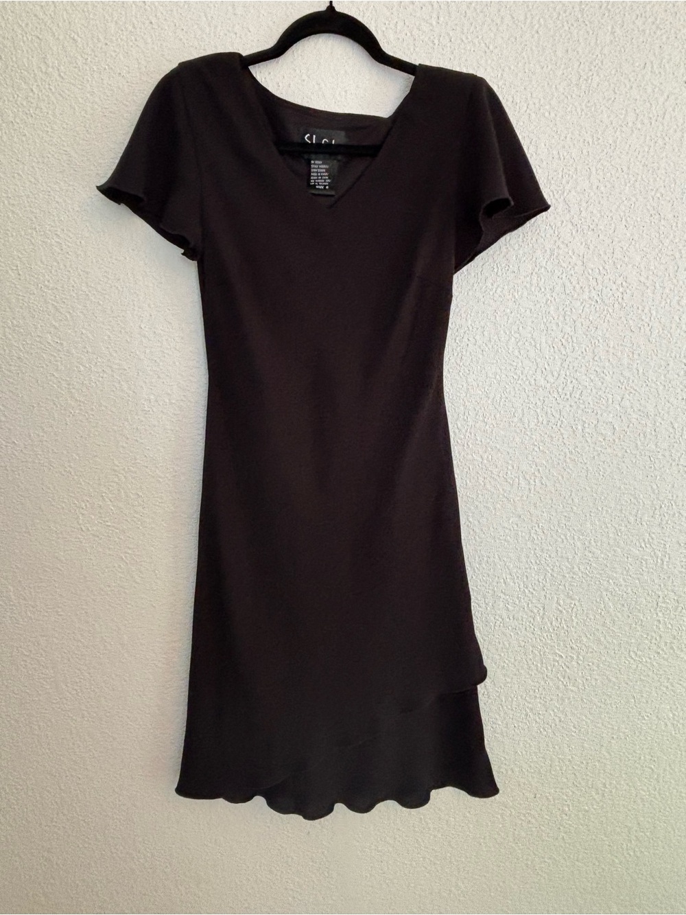 S.L. Fashions Vintage Black V-Neck Dress with Flutter Sleeves